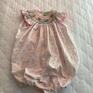Classic Whimsy Smocked birds Pink Kids romper